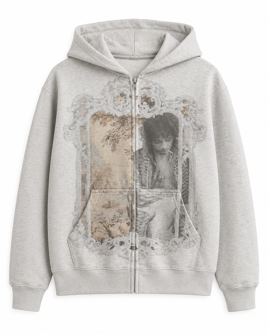 Grey Framed Portrait Zip Hoodie