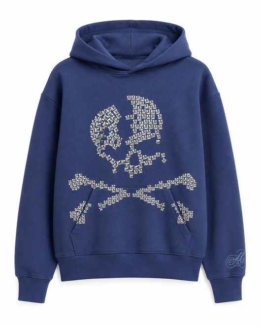 Blue Studded Skull Hoodie