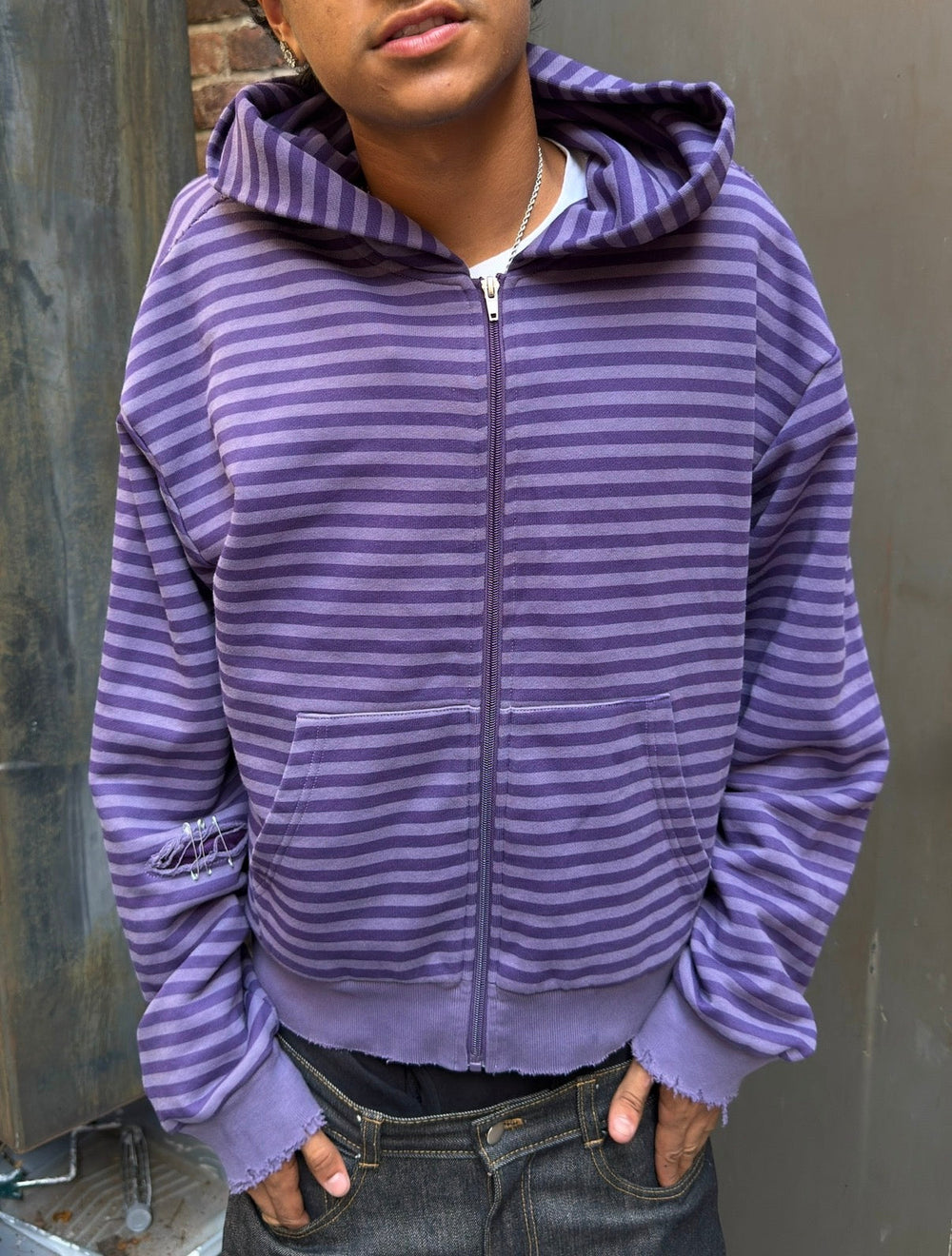 Repaired Striped Zipup