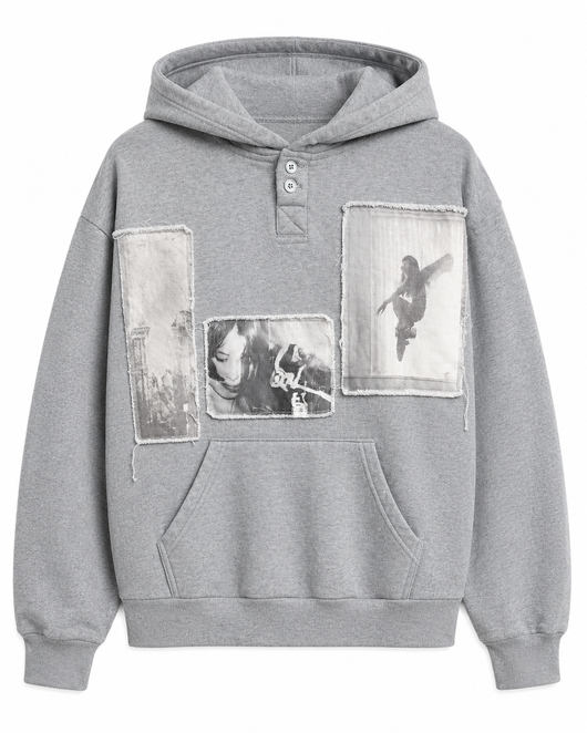 Grey Patched Photo Hoodie
